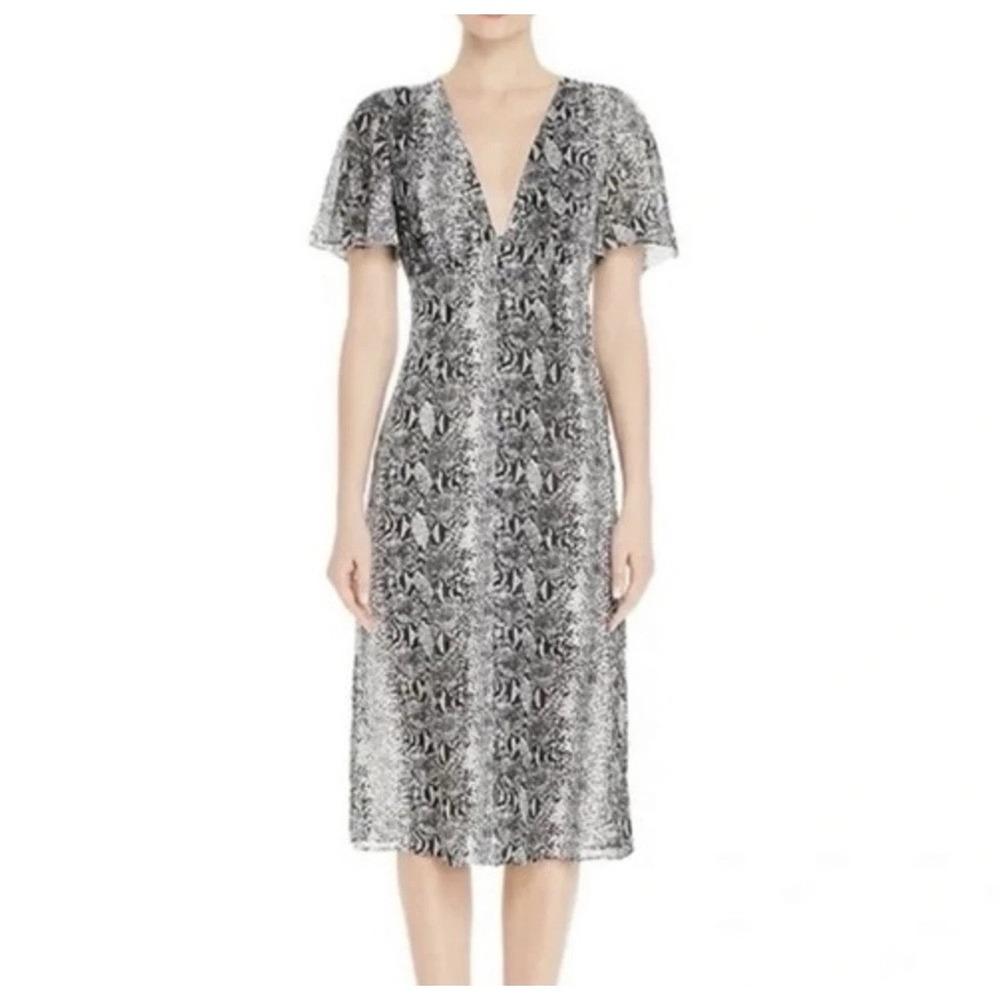 New Aqua Snake print midi dress Women's Large Short Sleeve Lined Button Front